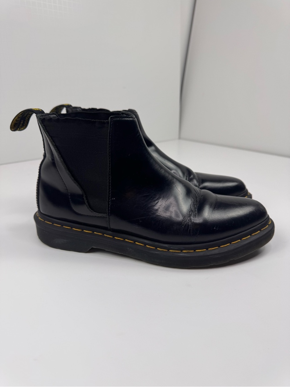 Dr. Martens Black Leather Chukka Boots with Yellow Stitching